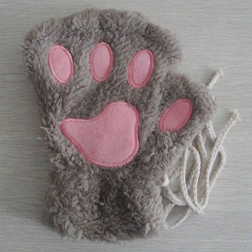 Gants De Panda En Peluche Doux Et Chauds Sans Doigts, Mitaines À Demi-Doigts Pour Femmes, Hiver, Patte De Chat Mignonne, Gant Moelleux, Cadeaux De Noël Pour Filles, Taille Unique, Kaki