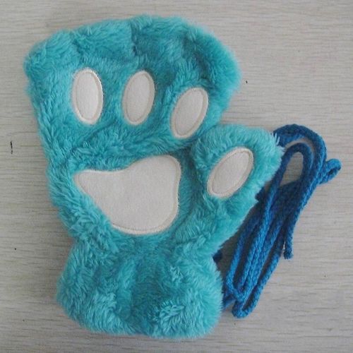 Gants De Panda En Peluche Doux Et Chauds Sans Doigts, Mitaines À Demi-Doigts Pour Femmes, Hiver, Patte De Chat Mignonne, Gant Moelleux, Cadeaux De Noël Pour Filles, Taille Unique, Bleu