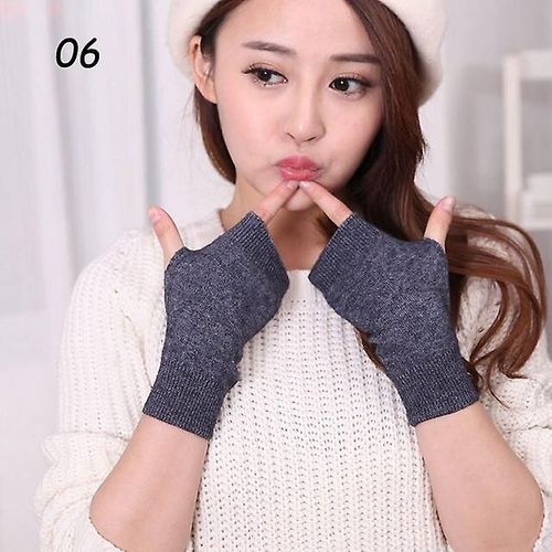 Gants Courts En Tricot De Cachemire D'hiver, Demi-Doigt, Couleur Unie, Gants Élastiques Assortis Pour Cosplay, Hommes Et Femmes, Mitaines Épaisses Et Chaudes, Élastiques 06 Gris Foncé