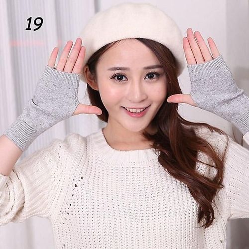 Gants Courts En Tricot De Cachemire D'hiver, Demi-Doigt, Couleur Unie, Pour Cosplay, Élastiques Assortis, Pour Hommes Et Femmes, Mitaines Épaisses Et Chaudes, Élastiques 19, Gris Clair