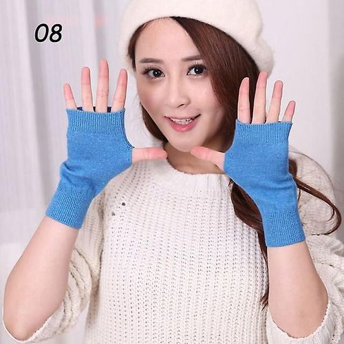 Gants Courts En Tricot De Cachemire D'hiver, Couleur Unie, Gants Élastiques Assortis Pour Hommes Et Femmes, Mitaines Épaisses Et Chaudes, Élastiques 08 Bleu Lac Jiahua