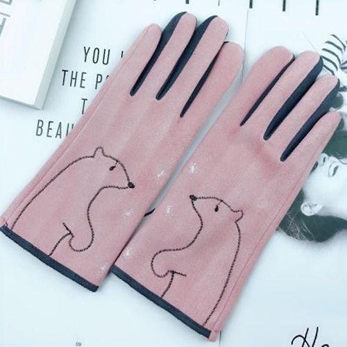 Mitaines D'hiver En Cuir Suédé Épais Et Chaud Pour Femme, Joli Chat De Dessin Animé, Ours, Gants De Conduite, Taille Unique, Ours Rose