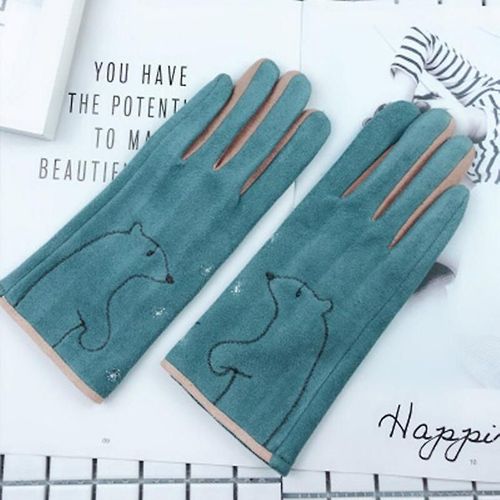Femmes Hiver Plus Velours Épais Chaud Daim Cuir Écran Tactile Mitaines Femme Beau Dessin Animé Chat Ours Cyclisme Conduite Gants Taille Unique Ours Vert