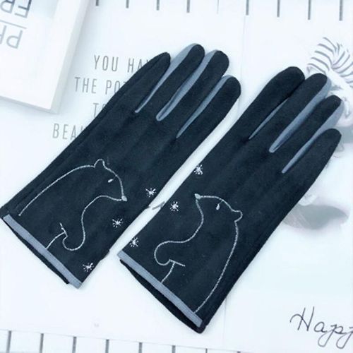 Mitaines D'hiver En Cuir Suédé Épais Et Chaud Pour Femme, Joli Chat De Dessin Animé, Ours, Gants De Conduite, Taille Unique, Ours Noir