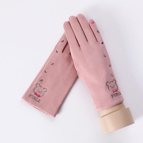 Femmes Hiver Plus Velours Épais Chaud Daim Cuir Écran Tactile Mitaines Femme Beau Dessin Animé Chat Ours Cyclisme Conduite Gants Taille Unique 82c Rose
