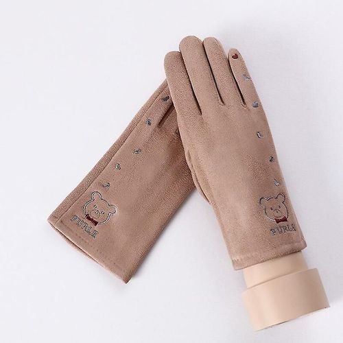 Femmes Hiver Plus Velours Épais Chaud Daim Cuir Écran Tactile Mitaines Femme Beau Dessin Animé Chat Ours Cyclisme Conduite Gants Taille Unique 82c Kaki