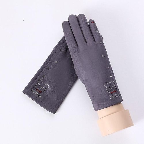 Femmes Hiver Plus Velours Épais Chaud Daim Cuir Écran Tactile Mitaines Femme Beau Dessin Animé Chat Ours Cyclisme Conduite Gants Taille Unique 82c Gris