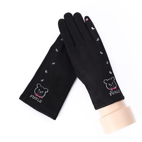 Femmes Hiver Plus Velours Épais Chaud Daim Cuir Écran Tactile Mitaines Femme Beau Dessin Animé Chat Ours Cyclisme Conduite Gants Taille Unique 82c Noir