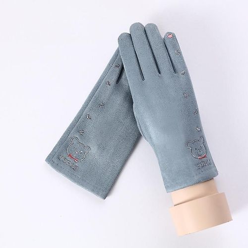 Femmes Hiver Plus Velours Épais Chaud Daim Cuir Écran Tactile Mitaines Femme Beau Dessin Animé Chat Ours Cyclisme Conduite Gants Taille Unique 82c Haricot Cyan