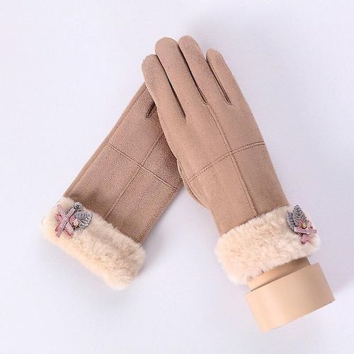 Femmes Hiver Plus Velours Épais Chaud Daim Cuir Écran Tactile Mitaines Femme Beau Dessin Animé Chat Ours Cyclisme Conduite Gants Taille Unique 82a Kaki