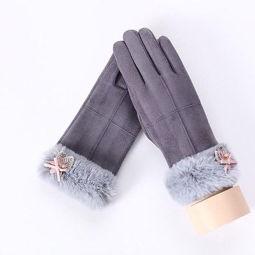 Femmes Hiver Plus Velours Épais Chaud Daim Cuir Écran Tactile Mitaines Femme Beau Dessin Animé Chat Ours Cyclisme Conduite Gants Taille Unique 82a Gris