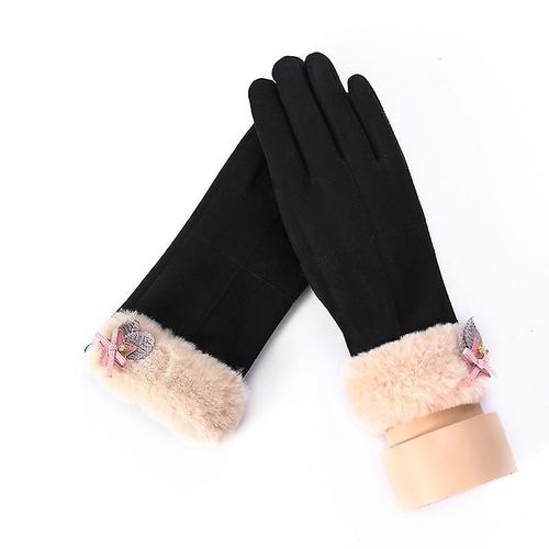 Femmes Hiver Plus Velours Épais Chaud Daim Cuir Écran Tactile Mitaines Femme Beau Dessin Animé Chat Ours Cyclisme Conduite Gants Taille Unique 82a Noir