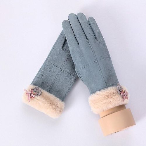 Femmes Hiver Plus Velours Épais Chaud Daim Cuir Écran Tactile Mitaines Femme Beau Dessin Animé Chat Ours Cyclisme Conduite Gants Taille Unique 82a Haricots Cyan