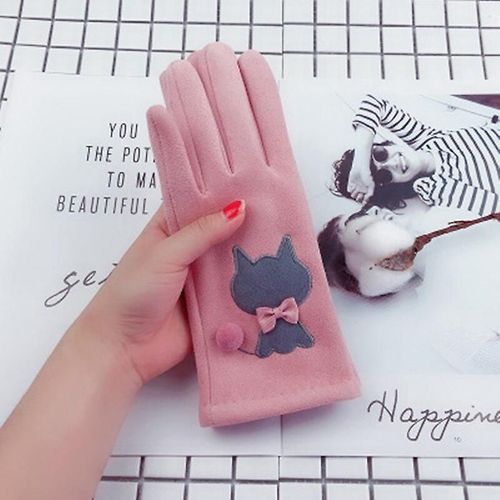 Mitaines D'hiver En Cuir Suédé Épais Et Chaud Pour Femme, Joli Chat De Dessin Animé, Ours, Gants De Conduite, Taille Unique, Chat Rose