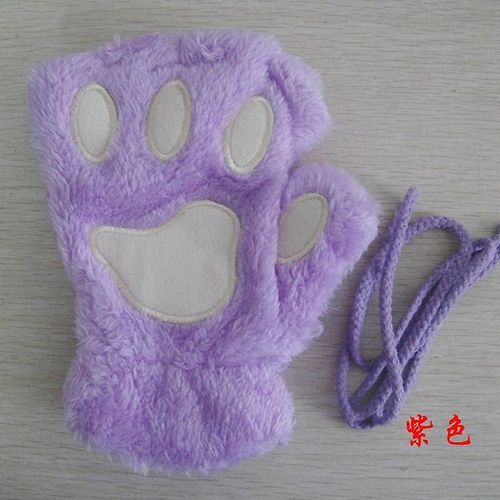 Femmes Belle Bande Dessinée Ours Moelleux Chat Griffe Patte Mitaines Hiver Femme Demi Doigt En Peluche Gants Dames Mitaines Chaud Gants Taille Unique Violet