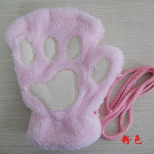 Femmes Belle Bande Dessinée Ours Pelucheux Griffe De Chat Patte Mitaines Hiver Femme Demi Doigt Gants En Peluche Dames Sans Doigts Gants Chauds Taille Unique Rose