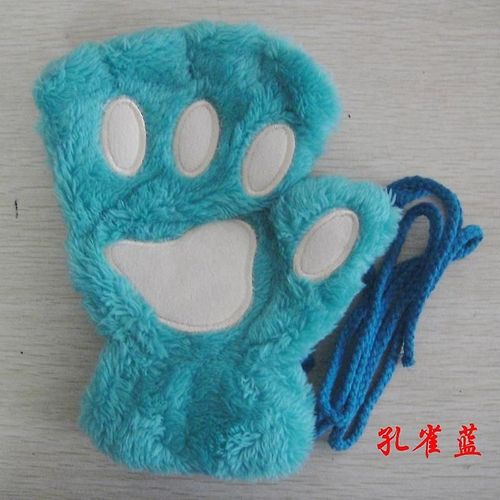 Femmes Belle Bande Dessinée Ours Moelleux Chat Griffe Patte Mitaines Hiver Femme Demi Doigt En Peluche Gants Dames Mitaines Chaud Gants Taille Unique Bleu Paon