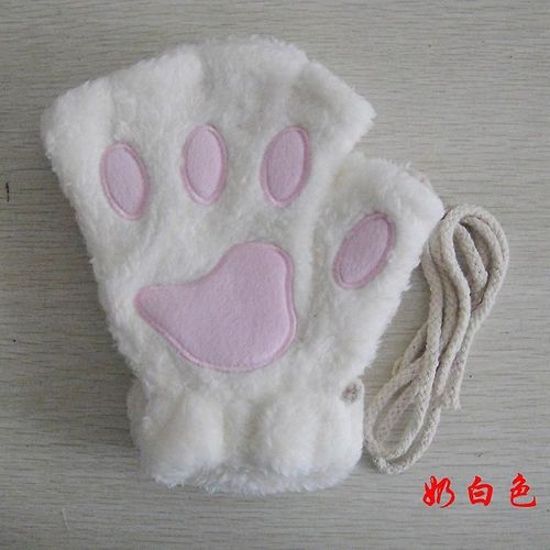 Femmes Belle Bande Dessinée Ours Moelleux Griffe De Chat Patte Mitaines Hiver Femme Demi Doigt Gants En Peluche Dames Sans Doigts Gants Chauds Taille Unique Blanc Laiteux