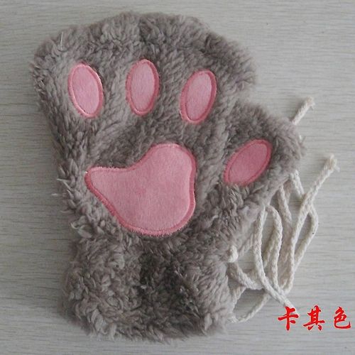 Femmes Belle Bande Dessinée Ours Moelleux Chat Griffe Patte Mitaines Hiver Femme Demi Doigt En Peluche Gants Dames Mitaines Chaud Gants Taille Unique Kaki
