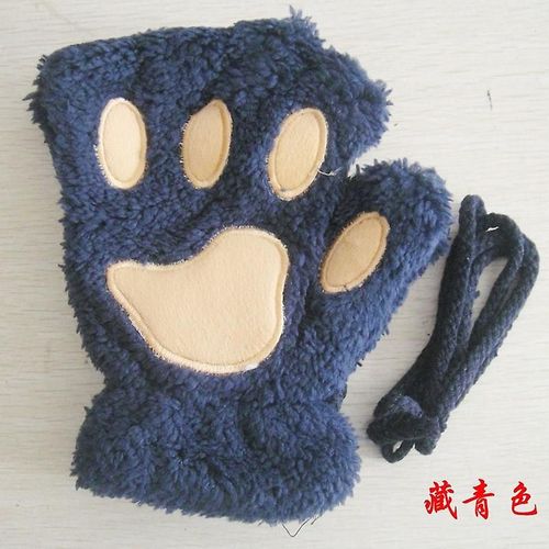 Femmes Belle Bande Dessinée Ours Moelleux Chat Griffe Patte Mitaines Hiver Femme Demi Doigt En Peluche Gants Dames Mitaines Chaud Gants Taille Unique Cyan