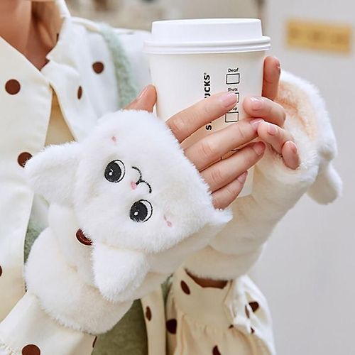 Mitaines D'hiver En Fourrure De Lapin Pour Femmes, Gants Sans Doigts, En Peluche, Chauds, Doux, Épais, Pour Femmes Et Filles, Flexibles, Demi-Doigt, Taille Unique, Bleu Lac - Style Griffe