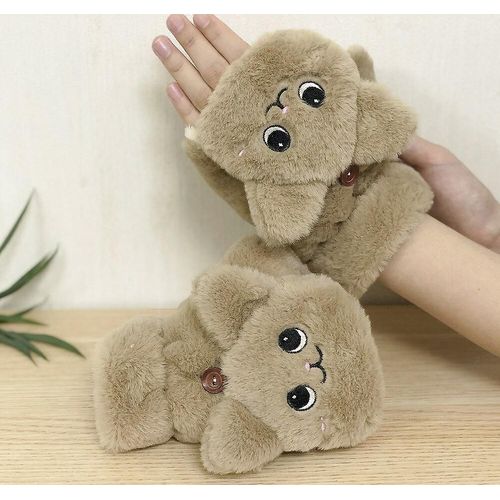 Mitaines D'hiver En Fourrure De Lapin Pour Femme, Gants Sans Doigts, En Peluche, Chauds, Doux Et Épais, Pour Femme Et Fille, Flexibles, Demi-Doigt, Taille Unique, Kaki