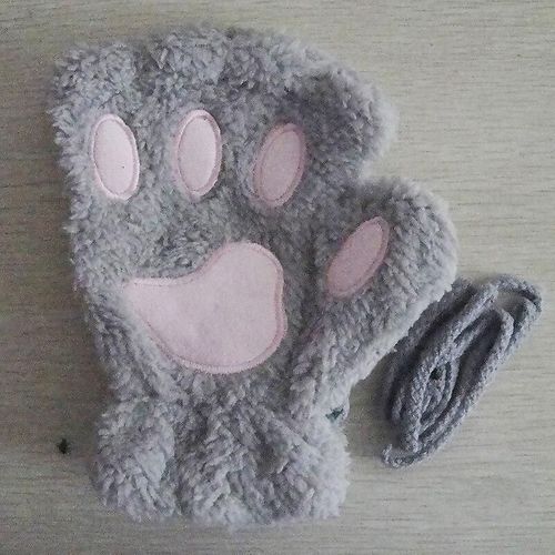 Mitaines D'hiver En Fourrure De Lapin Pour Femme Gants Sans Doigts En Peluche Gants Chauds D'hiver Gants Doux Et Épais Pour Femmes Fille Flexible Demi-Doigt Taille Unique Gris - Style Griffe
