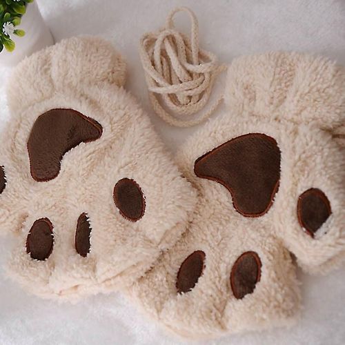 Mitaines D'hiver En Fourrure De Lapin Pour Femme Gants Sans Doigts En Peluche Gants Chauds D'hiver Gants Doux Et Épais Pour Femmes Fille Flexible Demi-Doigt Taille Unique Beige - Style Griffe