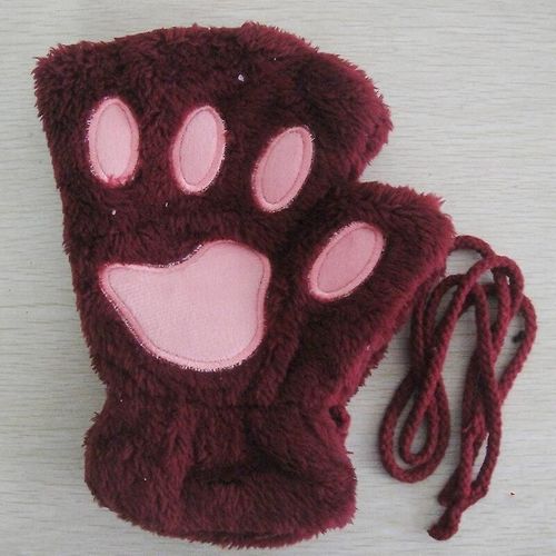 Mitaines D'hiver En Fourrure De Lapin Pour Femmes, Gants Sans Doigts, En Peluche, Chauds, Doux, Épais, Pour Femmes Et Filles, Flexibles, Demi-Doigt, Taille Unique, Rouge Vin - Style Griffe