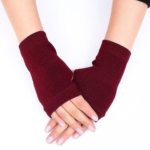 Mitaines D'hiver En Fourrure De Lapin Pour Femmes, Gants Sans Doigts, En Peluche, Chauds, Doux Et Épais, Pour Femmes Et Filles, Flexibles, Demi-Doigt, Taille Unique, Rouge Vin