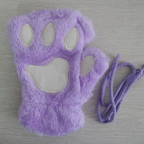 Mitaines D'hiver En Fourrure De Lapin Pour Femmes Gants Sans Doigts En Peluche Gant Chaud Hiver Gants Épais Doux Pour Femmes Fille Flexible Demi Doigt Taille Unique Violet - Style Griffe
