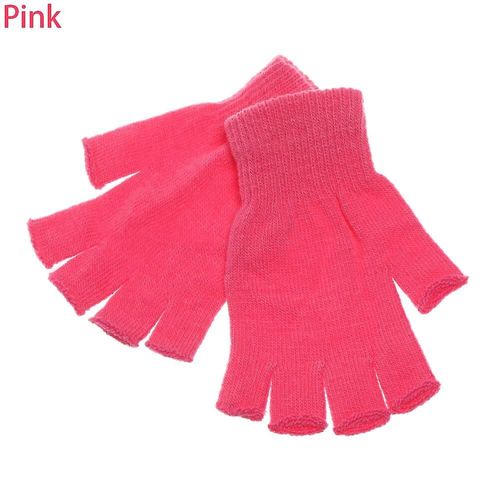 Femmes Hommes Couleur Unie Demi Doigt Mitaines Mitaines Laine Tricot Poignet Gant Hiver Chaud Doux Gants Courts Épais Tricotés Mitaines Type1-Rose