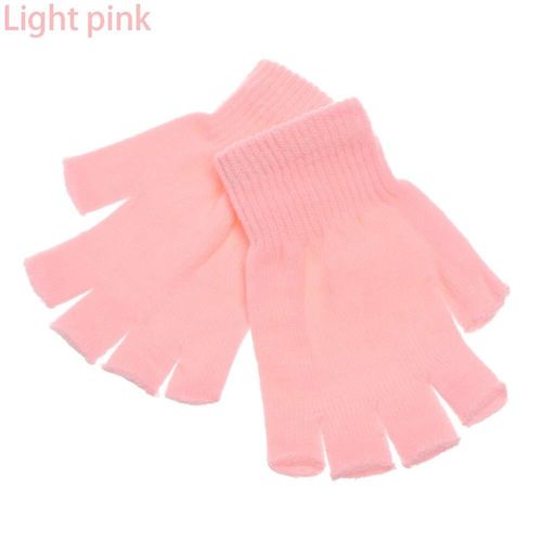 Femmes Hommes Couleur Unie Demi Doigt Mitaines Mitaines Laine Tricot Poignet Gant Hiver Chaud Doux Gants Courts Épais Tricotés Mitaines Type1-Rose Clair