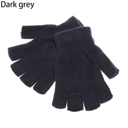 Femmes Hommes Couleur Unie Demi-Doigt Mitaines Sans Doigts Laine Tricot Poignet Gant Hiver Chaud Doux Gants Courts Épais Tricoté Mitaines Type1-Gris Foncé