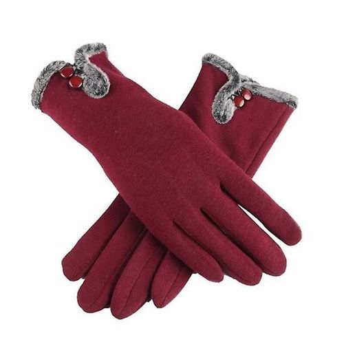 Nouvelle Femme Automne Hiver Non Inversé Velours Cachemire Doigt Complet Chaud Dentelle Gants Femmes Coton Écran Tactile Gants Taille Unique Rouge Foncé