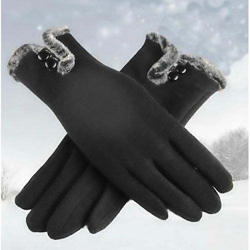 Nouvelle Femme Automne Hiver Non Inversé Velours Cachemire Doigt Complet Chaud Dentelle Gants Femmes Coton Écran Tactile Gants Taille Unique Noir