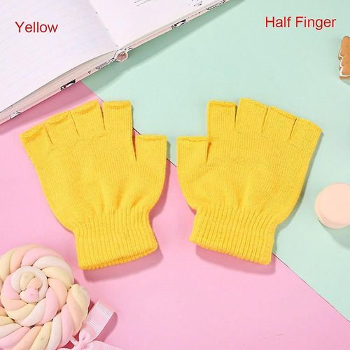 Femmes Hommes Couleur Unie Demi Doigt Mitaines Mitaines Laine Tricot Poignet Gant Hiver Chaud Doux Gants Courts Épais Tricotés Mitaines Type2-Jaune