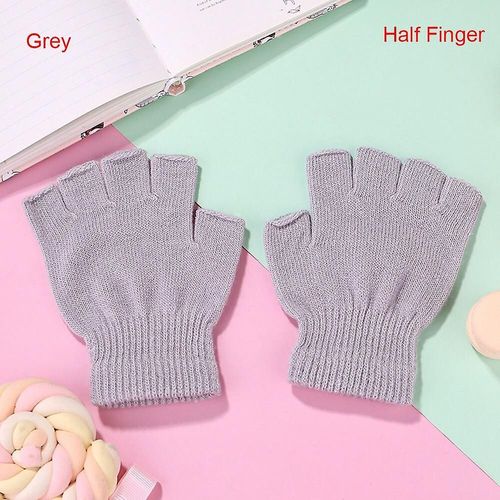 Femmes Hommes Couleur Unie Demi Doigt Mitaines Mitaines Laine Tricot Poignet Gant Hiver Chaud Doux Gants Courts Épais Tricotés Mitaines Type2-Gris