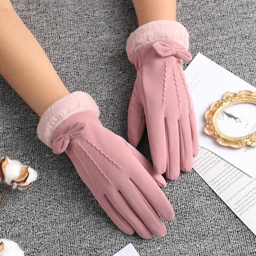 Hiver Femmes Cyclisme En Plein Air Cachemire Épaissir Coupe-Vent Gants Chauds Mignon Arc Velours Étanche Écran Tactile Conduite Mitaines Taille Unique A Rose