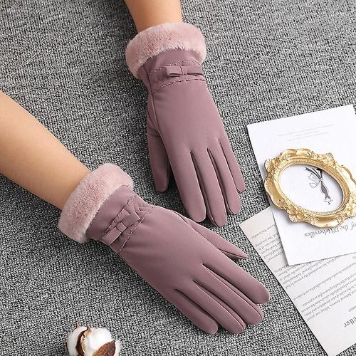 Hiver Femmes Cyclisme En Plein Air Cachemire Épaissir Coupe-Vent Gants Chauds Mignon Arc Velours Étanche Écran Tactile Conduite Mitaines Taille Unique B Pâte De Haricots