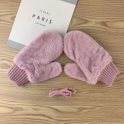 Mitaines D'hiver En Cachemire Pour Femmes, À La Mode, Col Suspendu, Fausse Fourrure De Lapin Épaisse, Gants De Conduite, Même Les Doigts, Gants Chauds Tricotés, Taille Unique, Rose