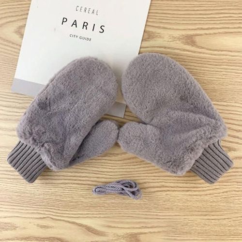 Hiver Femmes Mitaines En Cachemire Mode Cou Suspendu Fausse Fourrure De Lapin Épais Cyclisme Conduite Gants Même Fngers Tricot Gants Chauds Taille Unique Gris Foncé