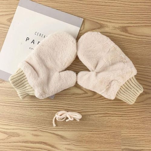 Mitaines D'hiver En Cachemire Pour Femmes, À La Mode, Col Suspendu, Fausse Fourrure De Lapin Épaisse, Gants De Conduite, Même Les Doigts, Gants Chauds Tricotés, Taille Unique, Beige