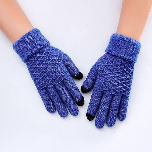 Gants D'hiver Tricotés Pour Femmes, En Velours Épais Et Chauds, Gants Décontractés Pour Hommes Unisexes, Gants De Ski Pour Écran Tactile, 11 Couleurs, Bleu Royal, Automne Et Hiver