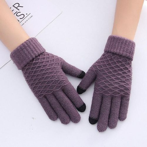 Femmes Tricotées Gants D'hiver Velours Épais Chaud Gants Décontractés Hommes Unisexe Automne Hiver Écran Tactile Gants De Ski 11 Couleur Violet