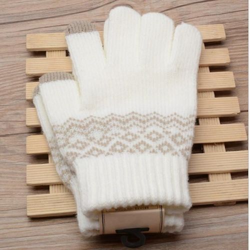 Gants D'hiver Pour Écran Tactile Femmes Hommes Mitaines En Tricot Extensible Chaud Imitation Laine Doigt Complet Femme Crochet Épaissir Taille Unique Style 3 Blanc