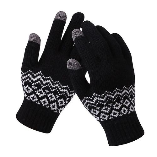 Gants D'hiver Pour Écran Tactile Femmes Hommes Mitaines En Tricot Extensible Chaud Imitation Laine Doigt Complet Femme Crochet Épaissir Taille Unique Style 3 Noir