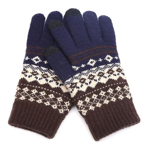 Gants D'hiver Pour Écran Tactile Femmes Hommes Mitaines En Tricot Extensible Chaud Imitation Laine Doigt Complet Femme Crochet Épaissir Taille Unique Style 2 Bleu Marine
