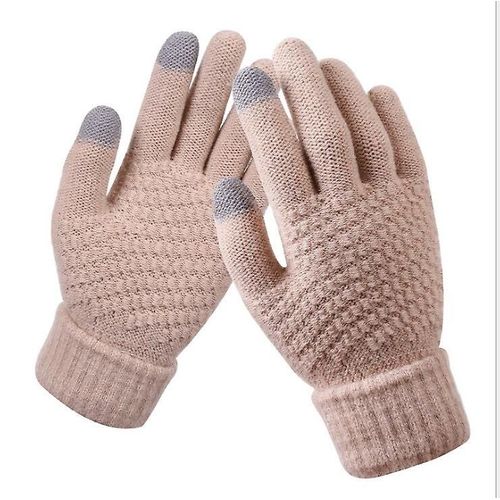 Gants D'hiver Pour Écran Tactile Femmes Hommes Mitaines En Tricot Extensible Chaud Imitation Laine Doigt Complet Femme Crochet Épaissir Taille Unique Kaki