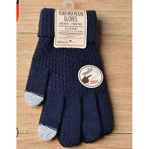 Gants D'hiver Pour Écran Tactile Femmes Hommes Mitaines En Tricot Extensible Chaud Imitation Laine Doigt Complet Femme Crochet Épaissir Taille Unique Bleu Foncé